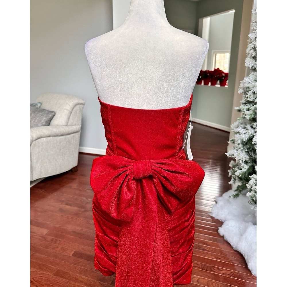 Handmade Luxury Red Glitter Layered Cocktial Dress With Bow Pin Size Small NWT - Picture 8 of 12
